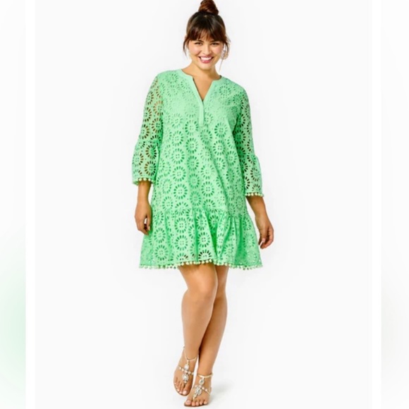Lilly Pulitzer Bekah Eyelet Cutout Pom Pom Trim Dress - Picture 2 of 16